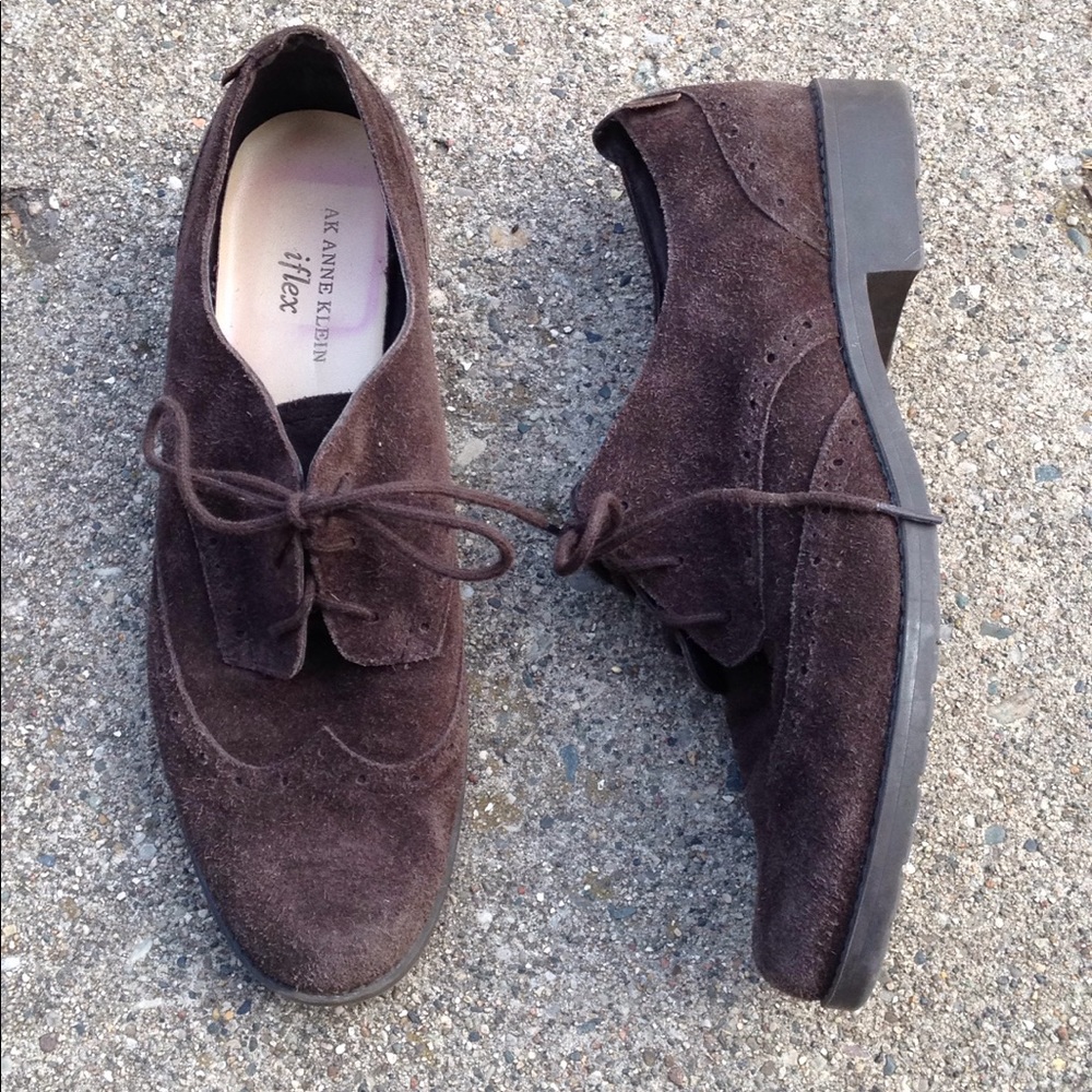 8.5 AK Anne Klein iflex Brown Suede Leather Oxfords/Loafers Dark Academia